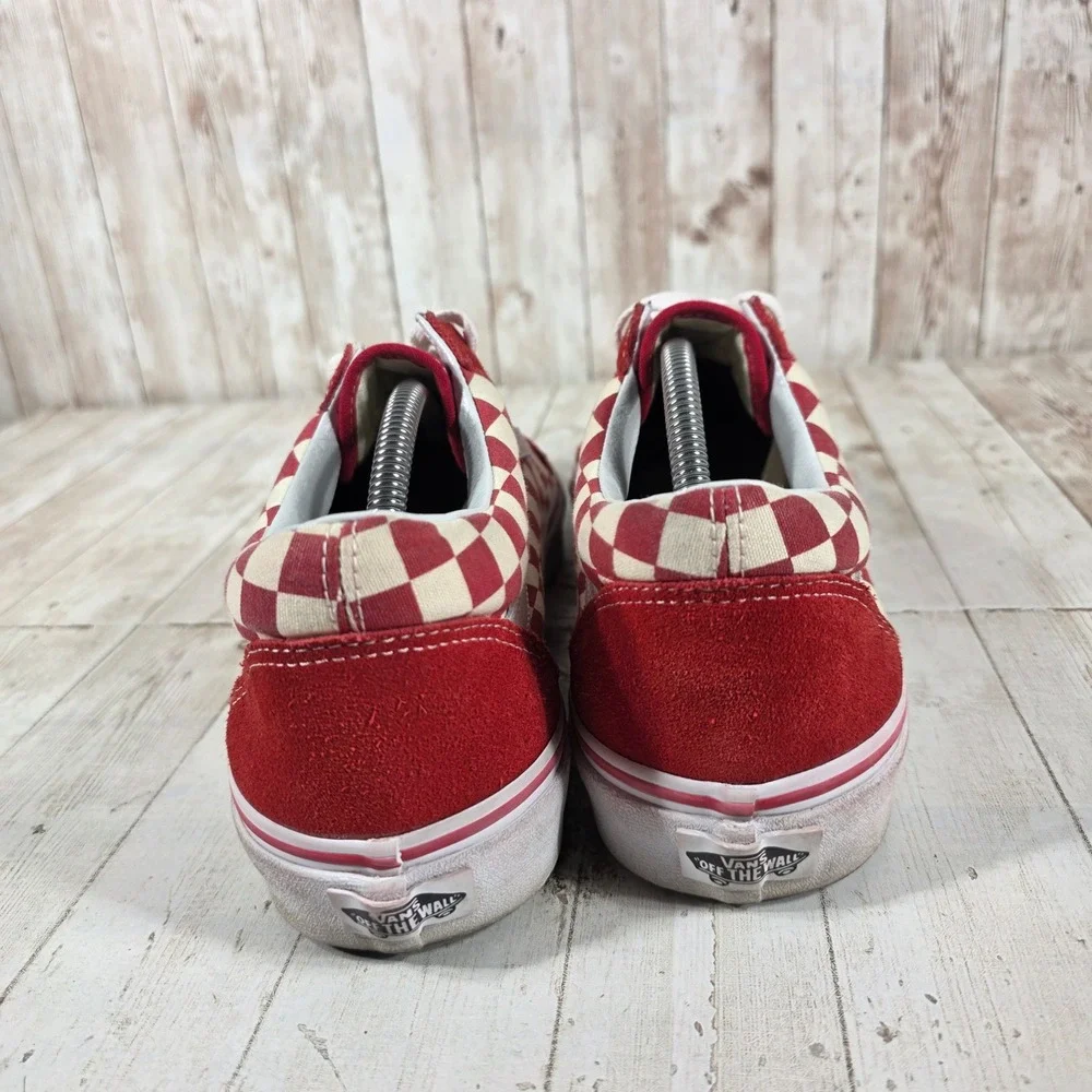 Vans Old Skool Red White Checkerboard Suede Canvas Skate Shoes Mens 11